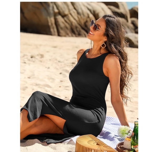 Women's Midi Dresses Casual Sleeveless Ribbed Tank Dress Size Medium - Picture 5 of 5